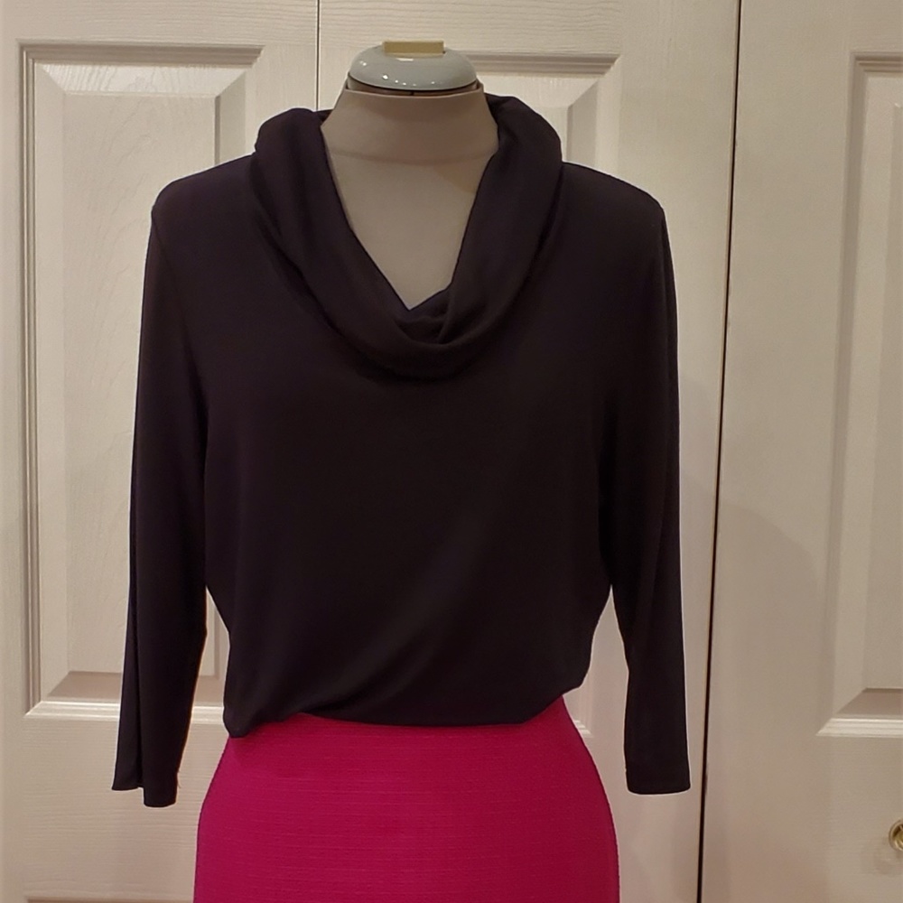 WILLI SMITH BLACK KNIT COWL NECK TOP - L